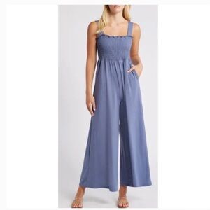 BUCKETLIST Smocked Blue Jumpsuit